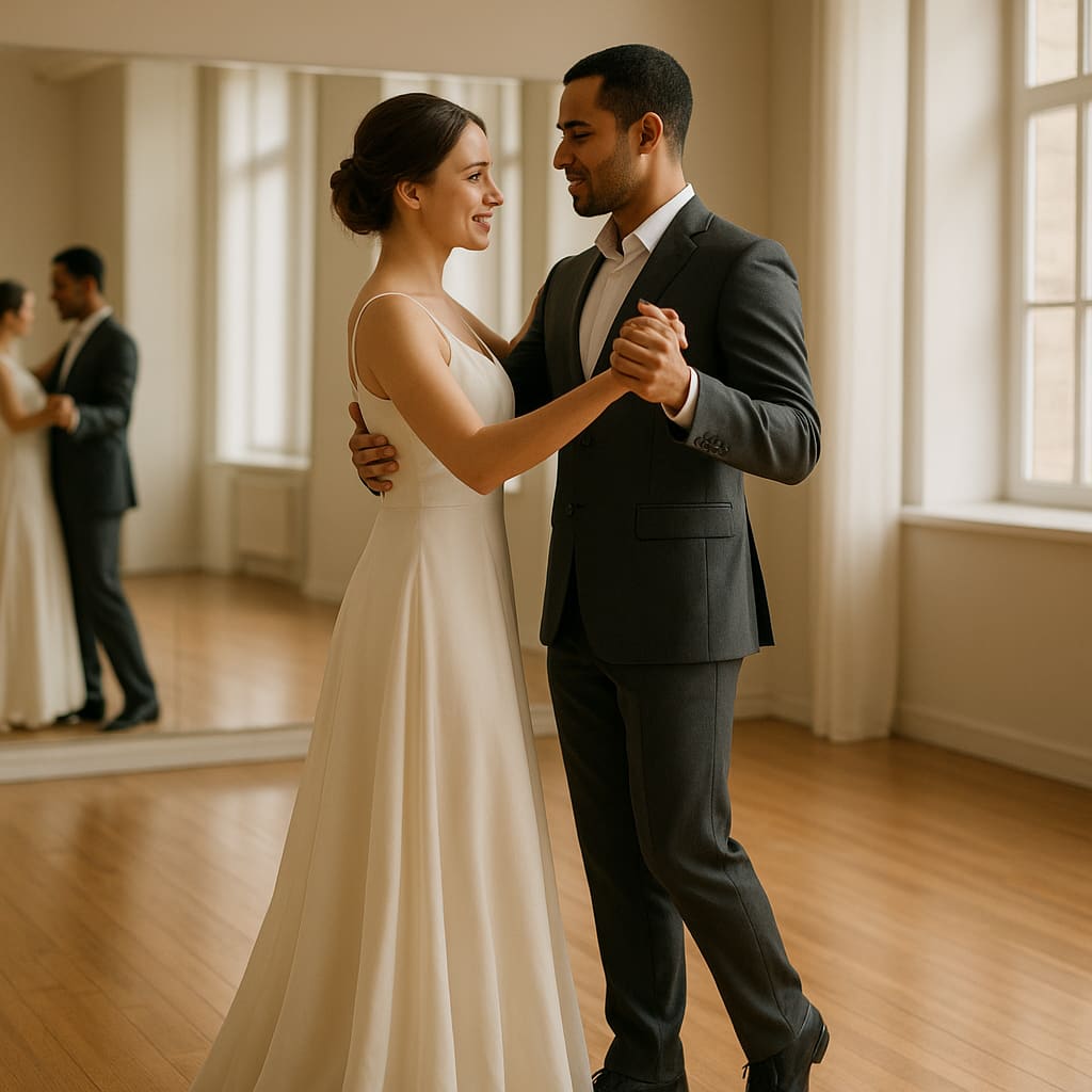 Paar übt Hochzeitstanz